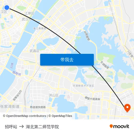 招呼站 to 湖北第二师范学院 map