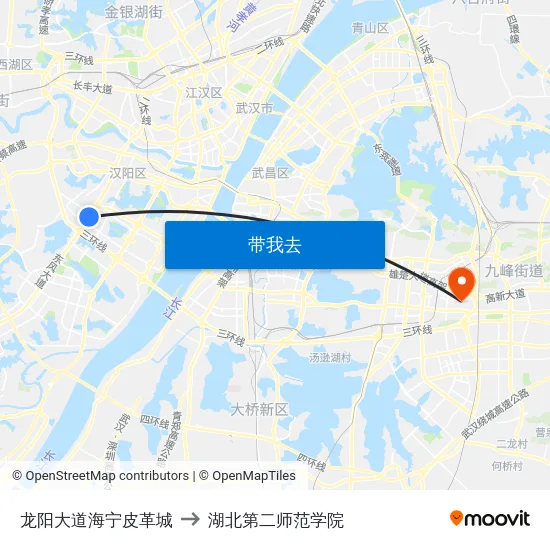 龙阳大道海宁皮革城 to 湖北第二师范学院 map
