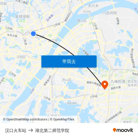 汉口火车站 to 湖北第二师范学院 map