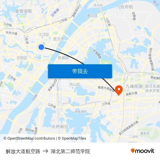 解放大道航空路 to 湖北第二师范学院 map