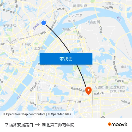 幸福路安居路口 to 湖北第二师范学院 map