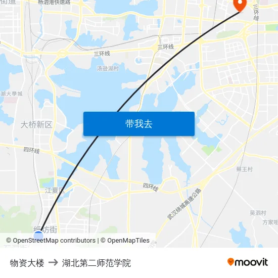 物资大楼 to 湖北第二师范学院 map