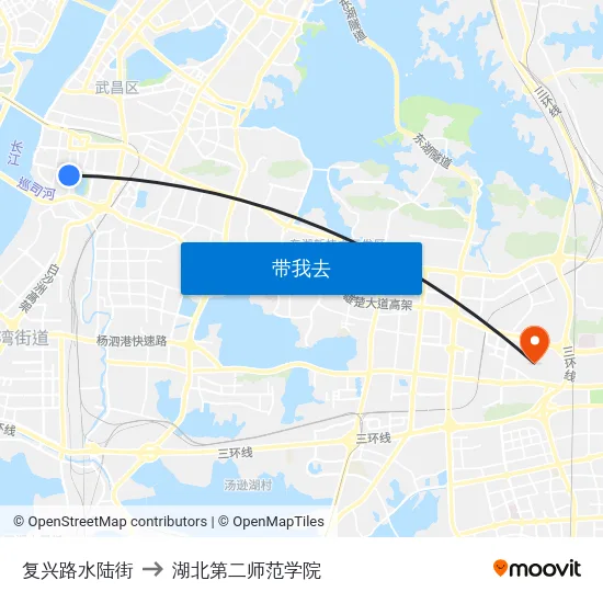 复兴路水陆街 to 湖北第二师范学院 map