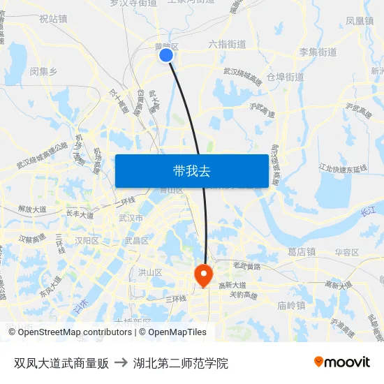 双凤大道武商量贩 to 湖北第二师范学院 map