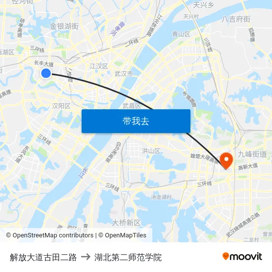 解放大道古田二路 to 湖北第二师范学院 map