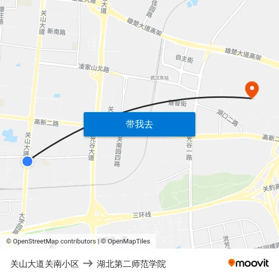 关山大道关南小区 to 湖北第二师范学院 map