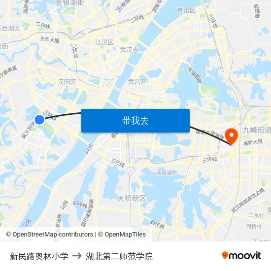 新民路奥林小学 to 湖北第二师范学院 map