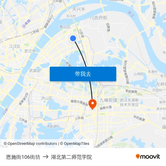 恩施街106街坊 to 湖北第二师范学院 map