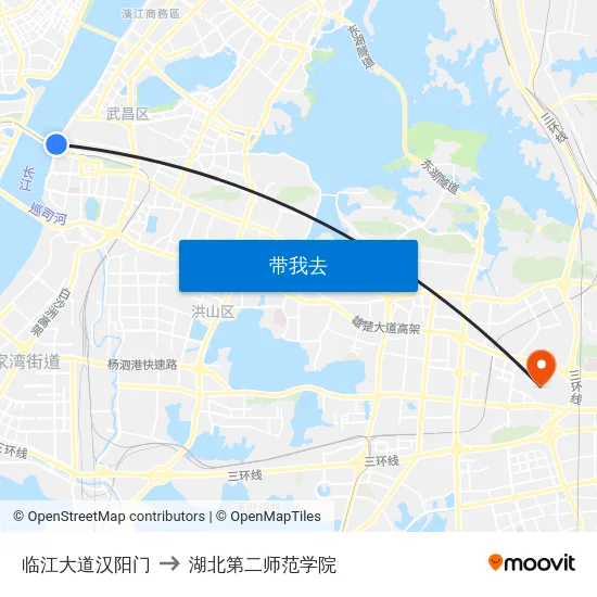 临江大道汉阳门 to 湖北第二师范学院 map