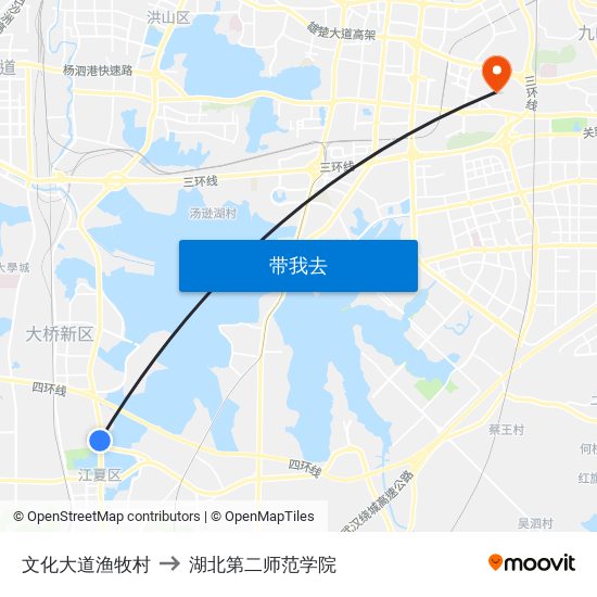 文化大道渔牧村 to 湖北第二师范学院 map