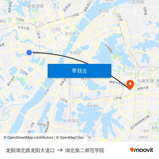 龙阳湖北路龙阳大道口 to 湖北第二师范学院 map