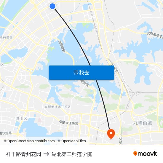 祥丰路青州花园 to 湖北第二师范学院 map