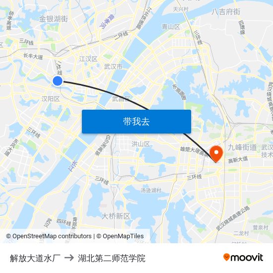 解放大道水厂 to 湖北第二师范学院 map