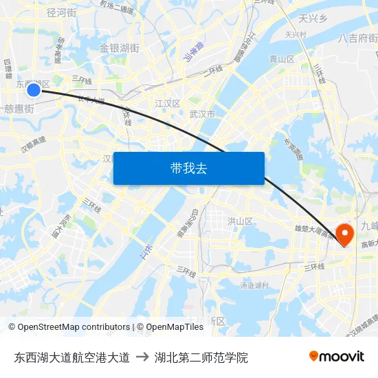 东西湖大道航空港大道 to 湖北第二师范学院 map