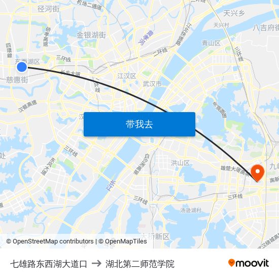 七雄路东西湖大道口 to 湖北第二师范学院 map