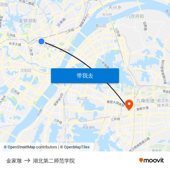 金家墩 to 湖北第二师范学院 map