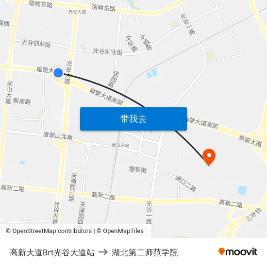 高新大道Brt光谷大道站 to 湖北第二师范学院 map