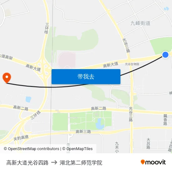 高新大道光谷四路 to 湖北第二师范学院 map