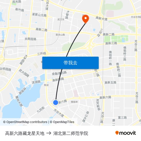 高新六路藏龙星天地 to 湖北第二师范学院 map