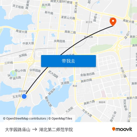 大学园路庙山 to 湖北第二师范学院 map