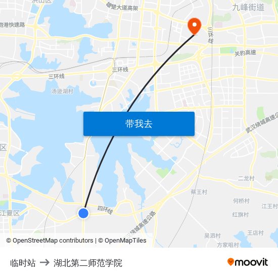 临时站 to 湖北第二师范学院 map