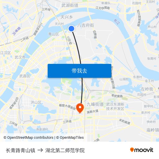 长青路青山镇 to 湖北第二师范学院 map