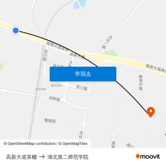 高新大道茶棚 to 湖北第二师范学院 map