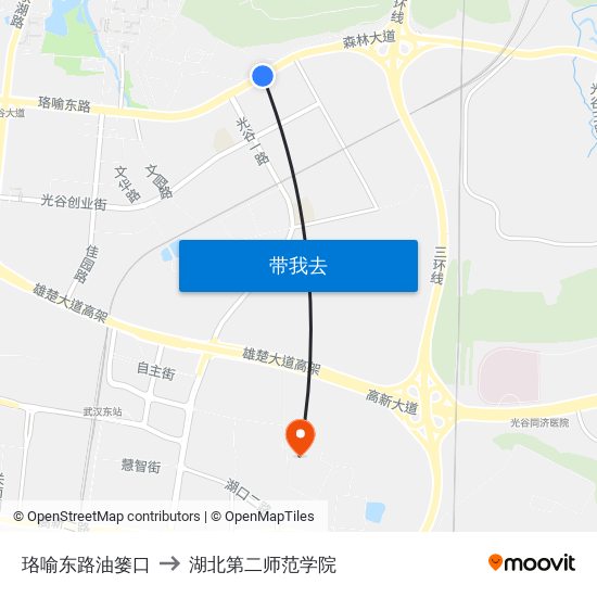 珞喻东路油篓口 to 湖北第二师范学院 map