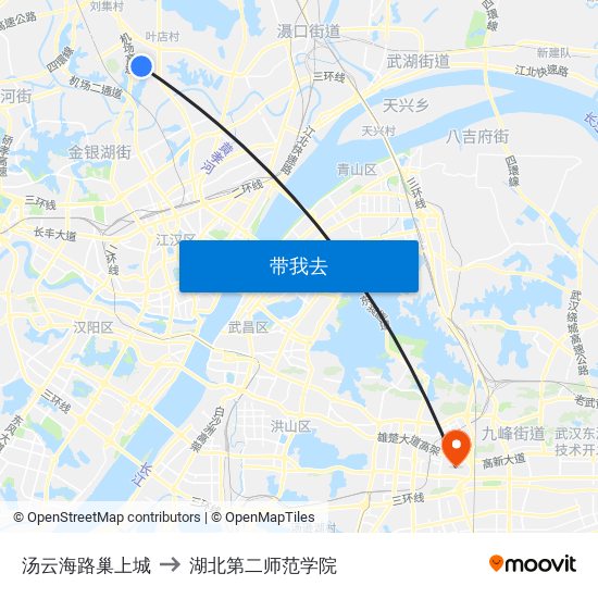 汤云海路巢上城 to 湖北第二师范学院 map