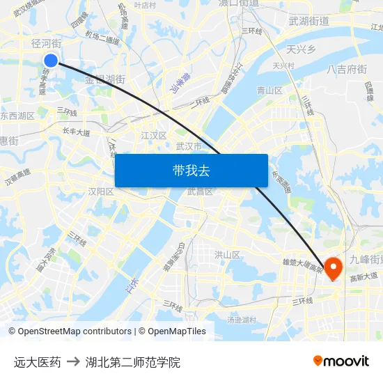 远大医药 to 湖北第二师范学院 map