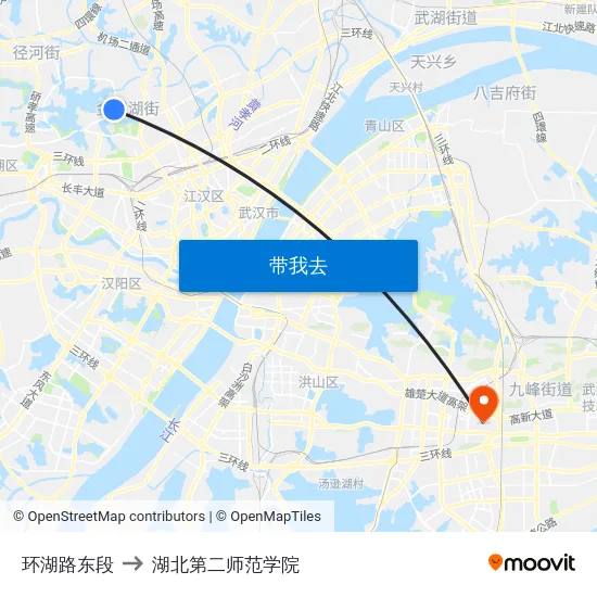 环湖路东段 to 湖北第二师范学院 map