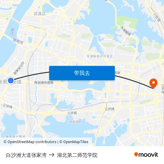 白沙洲大道张家湾 to 湖北第二师范学院 map