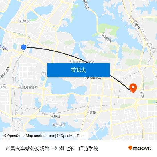 武昌火车站公交场站 to 湖北第二师范学院 map