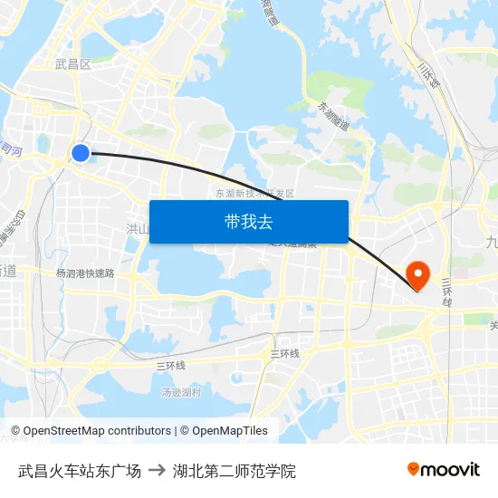 武昌火车站东广场 to 湖北第二师范学院 map