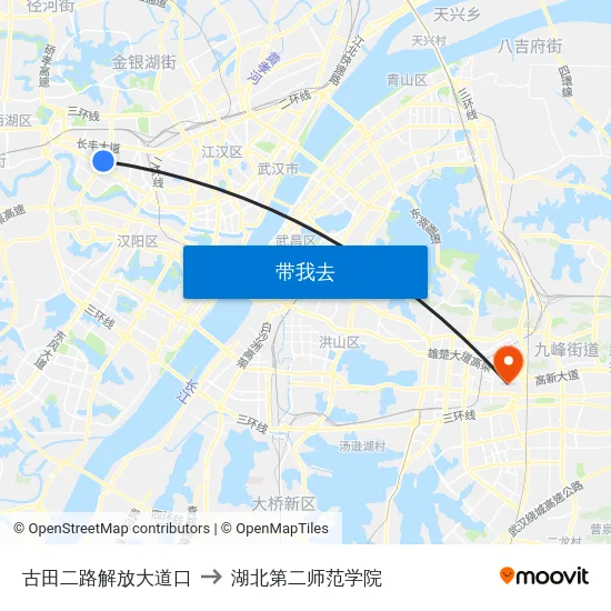 古田二路解放大道口 to 湖北第二师范学院 map