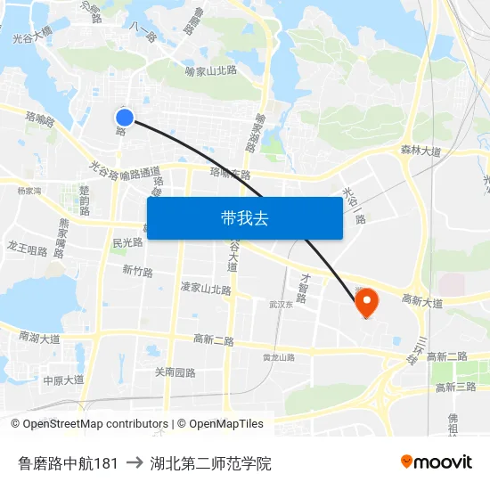 鲁磨路中航181 to 湖北第二师范学院 map