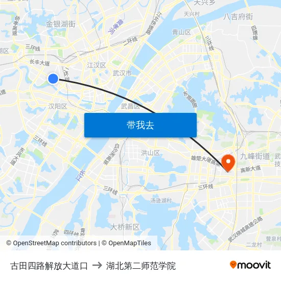 古田四路解放大道口 to 湖北第二师范学院 map