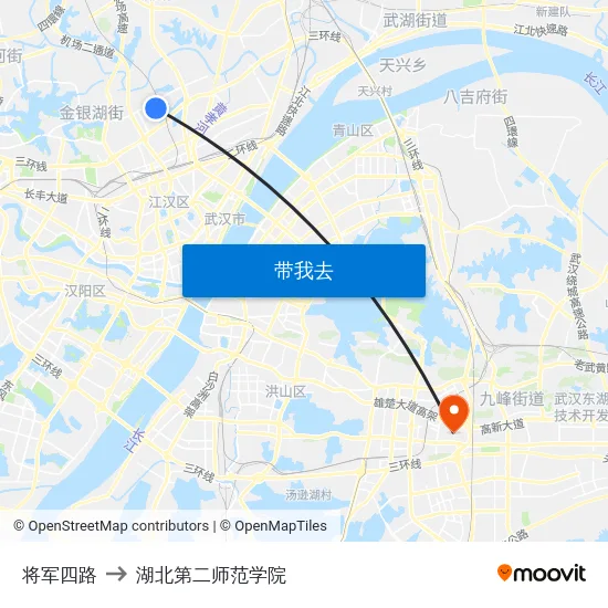 将军四路 to 湖北第二师范学院 map