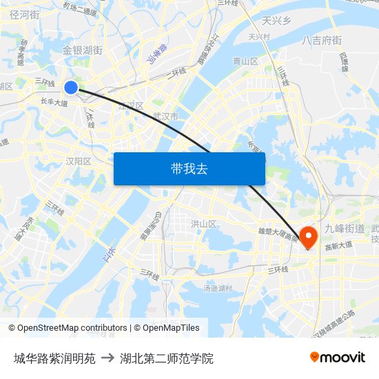 城华路紫润明苑 to 湖北第二师范学院 map