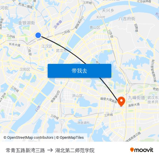 常青五路新湾三路 to 湖北第二师范学院 map