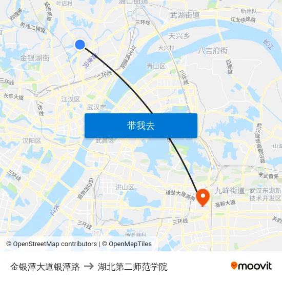 金银潭大道银潭路 to 湖北第二师范学院 map