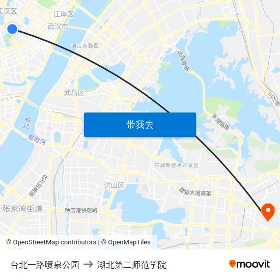 台北一路喷泉公园 to 湖北第二师范学院 map