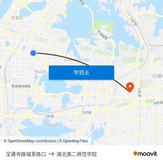 宝通寺路瑞景路口 to 湖北第二师范学院 map