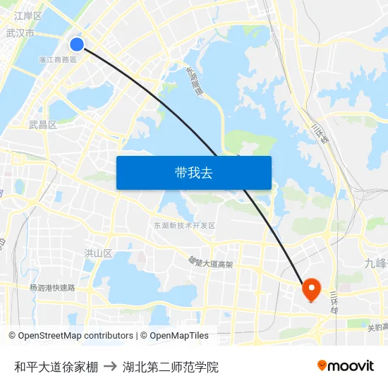 和平大道徐家棚 to 湖北第二师范学院 map