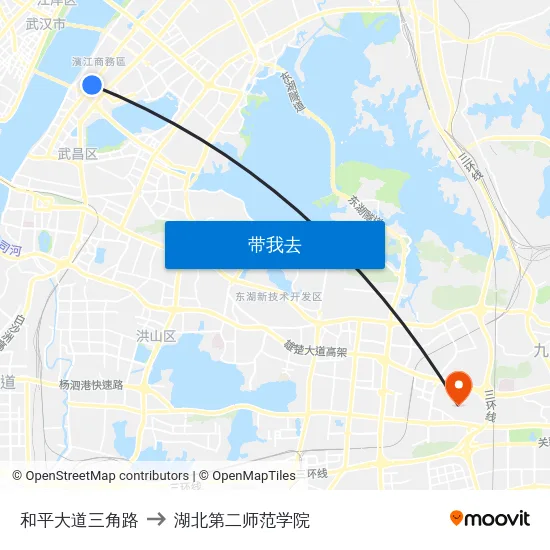 和平大道三角路 to 湖北第二师范学院 map