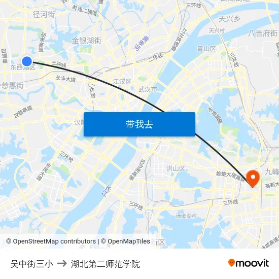 吴中街三小 to 湖北第二师范学院 map