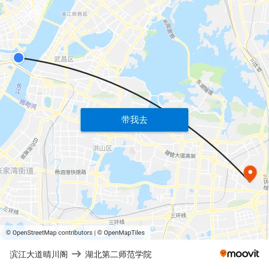 滨江大道晴川阁 to 湖北第二师范学院 map