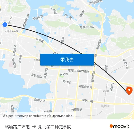珞喻路广埠屯 to 湖北第二师范学院 map