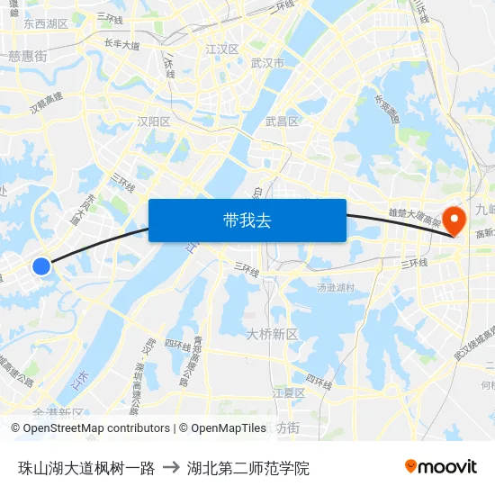 珠山湖大道枫树一路 to 湖北第二师范学院 map