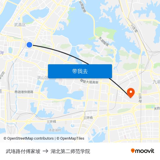 武珞路付傅家坡 to 湖北第二师范学院 map